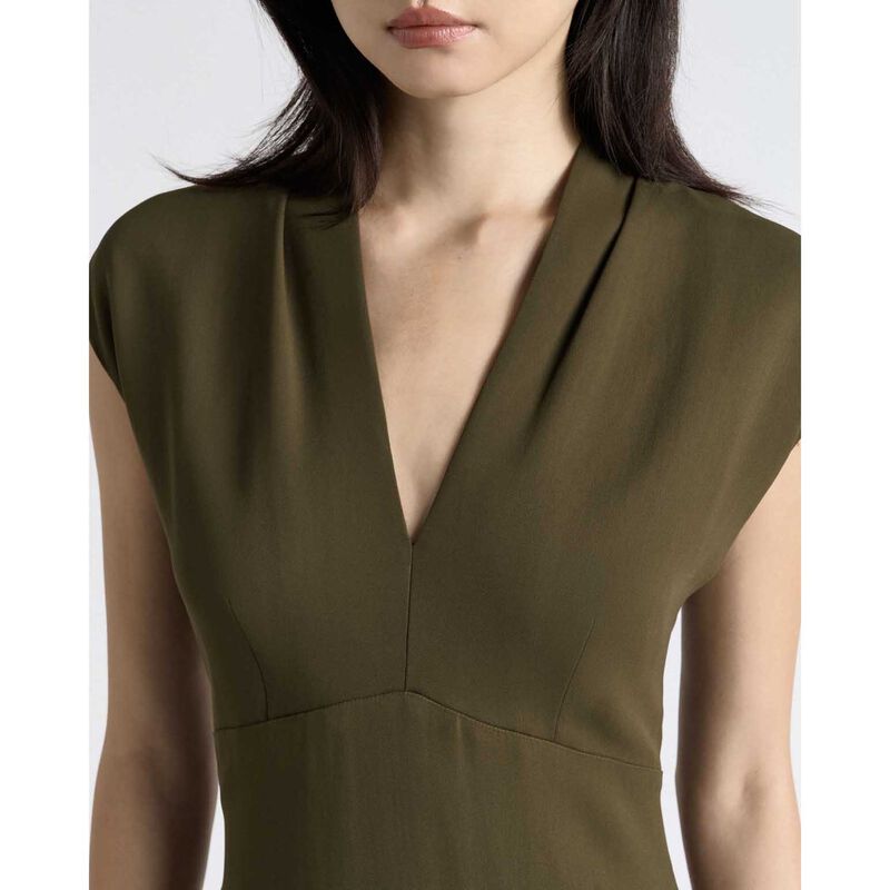 Cue Khaki Stretch Crepe V-Neck Midi Dress image number 2